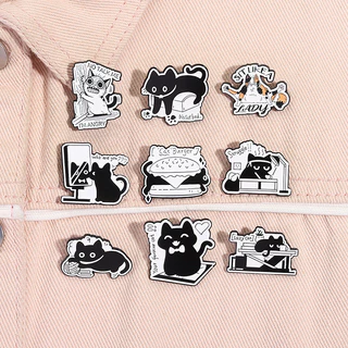 100รูปแบบแมวน่ารักการ์ตูนเข็มกลัดตลกแมวดําสัตว์โลหะ Bagdes เสื้อผ้า Pin เครื่องประดับของขวัญสําหรับแมวคนรัก