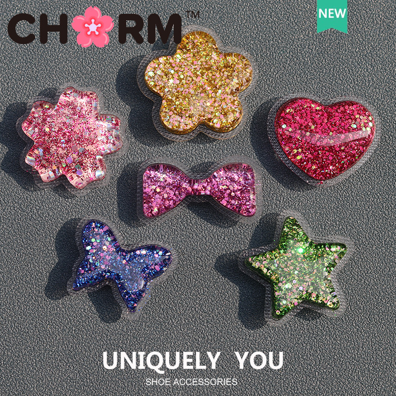 JIBBITZ Crocs charms ตัวติดรองเท้า Glitter หัวใจดาว ตัวติดรองเท้า Crocs