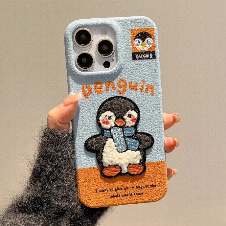 ใช้งานร่วมกับสําหรับ iPhone 15 14 13 12 11 Pro MAX X XR XS MAX 7 8 Plus น่ารักผิวรูปแบบสัตว์เล็กเพนกวินการ์ตูนเย็บปักถักร้อยเคสโทรศัพท์ปกอ่อน - รูปที่ 7