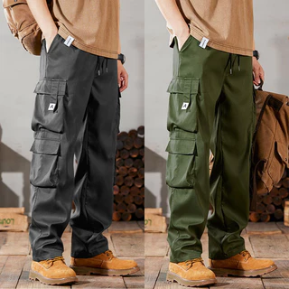 M-4XL ผู้ชาย Overalls กระเป๋าตกแต่งกางเกงผู้ชายเวอร์ชั่นเกาหลีฤดูร้อนแฟชั่นกางเกงขายาวผู้ชาย