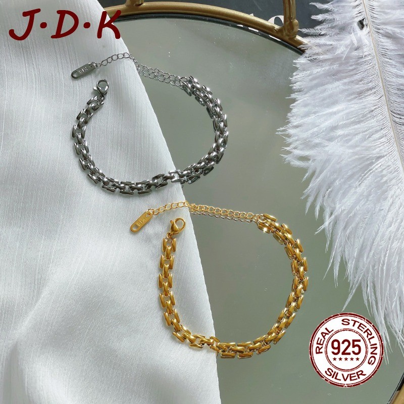 สร้อยข้อมือทอง JDK 18K สําหรับผู้หญิงเหล็กไทเทเนียมปรับได้