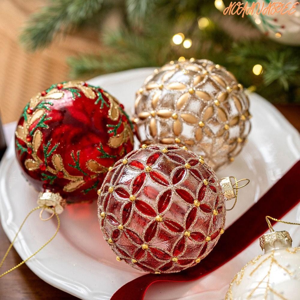 NOANUNDEE ชุดลูกบอลคริสต์มาส, ลูกบอลต้นคริสต์มาสแก้ว 6 สี, แฟชั่น 8 ซม. Suspensable Xmas Baubles Storefront