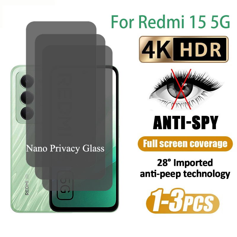 3 ชิ้น ฟิล์ม กระจกความเป็นส่วนตัว Redmi 15 5G กระจกนิรภัยฟิล์มสำหรับ Redmi 15 5G 15C 14C 13 13C 5G 4