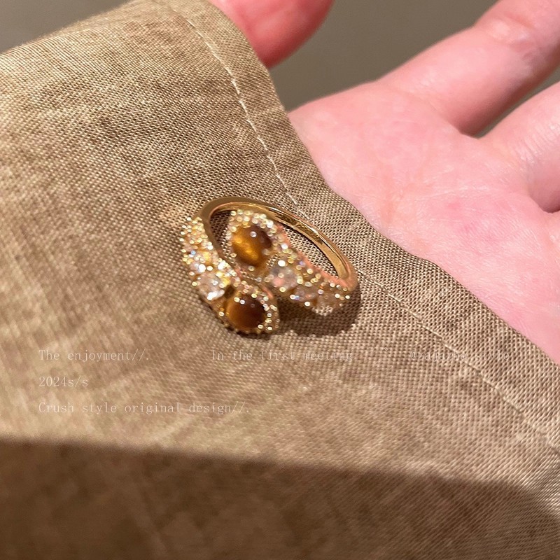 แฟชั่น Retro Tiger Eye Zirconia แหวนสําหรับผู้หญิง รูปที่ 6