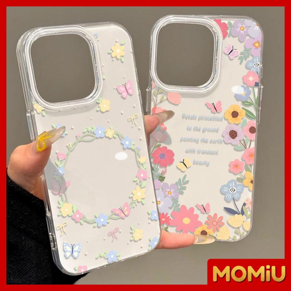 MOMiU - เจลลี่เนียนเงา IMD สีขาว เข้ากันได้สำหรับ เคสไอโฟน11 เคส iphone 16 Pro Max 7Plus XR 12 13 14 15 ดอกไม้แสนน่ารัก