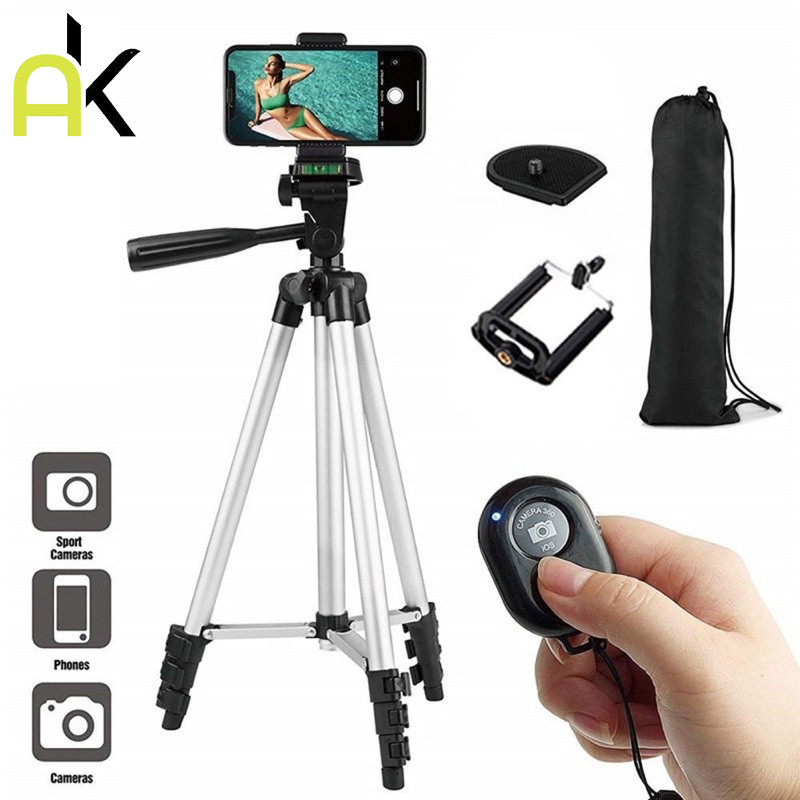 AK ขาตั้งกล้องมีที่ใส่รีโมทในขาตั้ง ขาตั้งมือถือ ขนาดพกพา รุ่น ฟรี รีโมทบลูทูธ + ถุงผ้าใส่ขาตั้งกล้อง+หัวต่อมือถือ