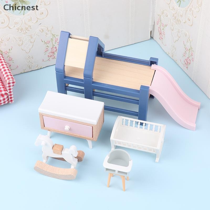 [Chicnest] 1/12 Dollhouse Baby Bedroom Furniture Accessories Slide/Trojan Horse/Table Chair/Bed For 
