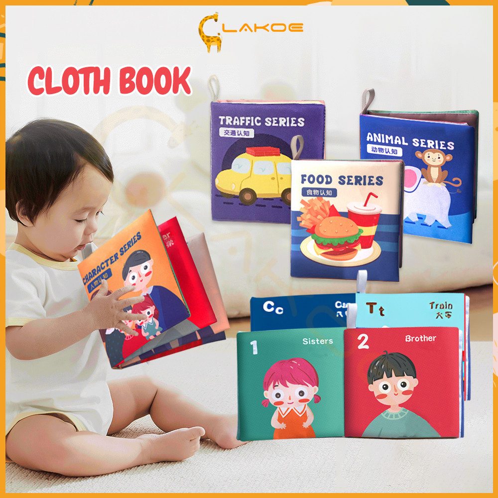 LAKOE หนังสือผ้าเด็ก ของเล่นหนังสือ หนังสือผ้าพร้อมคำศัพท์ เพื่อการเรียนรู้ เสริมพัฒนาการ มีเสียงกรอบแกรบ กันน้ำ