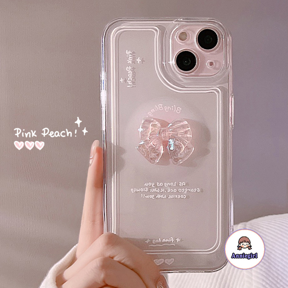 คริสตัลเกาหลี 3D โบว์สีชมพูเคสโทรศัพท์สําหรับ IPhone 11 15 16 Pro MAX 16 Plus 12 13 14 Promax XS MAX XR 8 7 Plus Drop ทน TPU นุ่มโทรศัพท์ปกหลัง