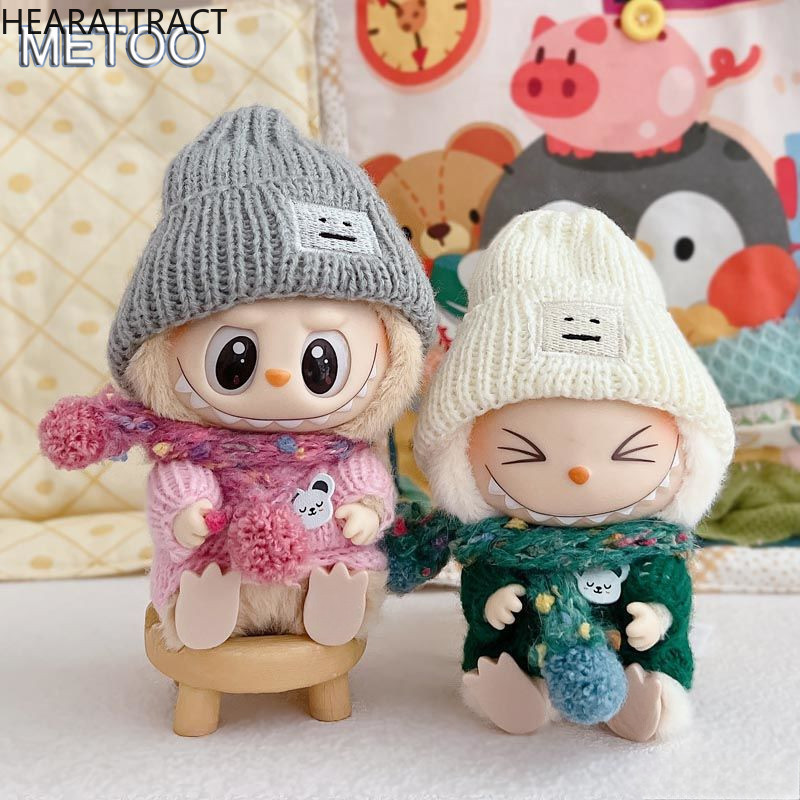 Hearatract labubu เด็กเสื้อกันหนาว overalls ชุดไวนิลตุ๊กตาเปลี่ยนสําหรับ 17 ซม.Labubu ตุ๊กตาเสื้อผ้าแฟชั่นเสื้อผ้าสําหรับ labu ผ้าตกแต่ง