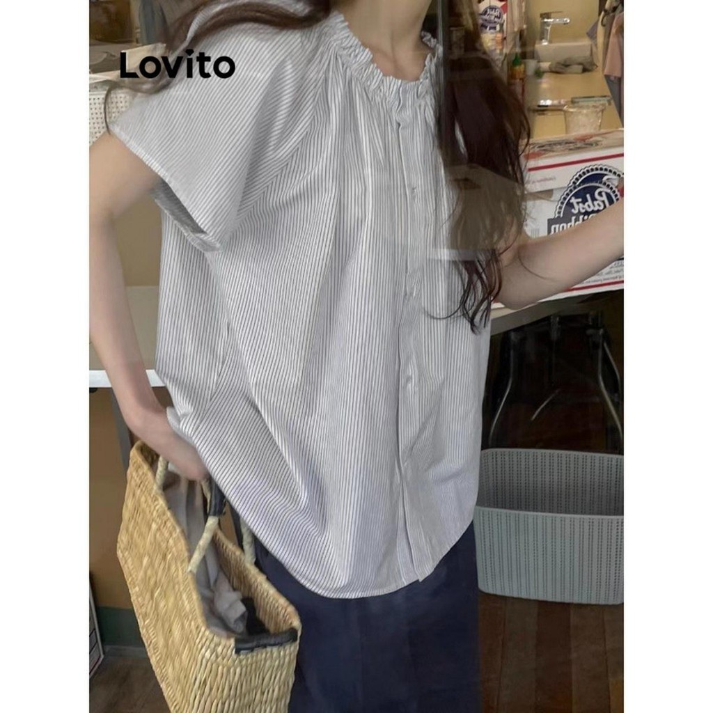Lovito เสื้อเบลาส์ลายทางแบบสบาย ๆ สำหรับผู้หญิง LNE73548