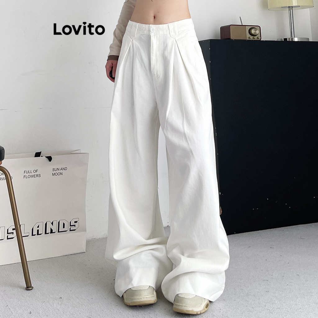 Lovito กางเกงกระเป๋าธรรมดาแบบสบาย ๆ สำหรับผู้หญิง LNA75396