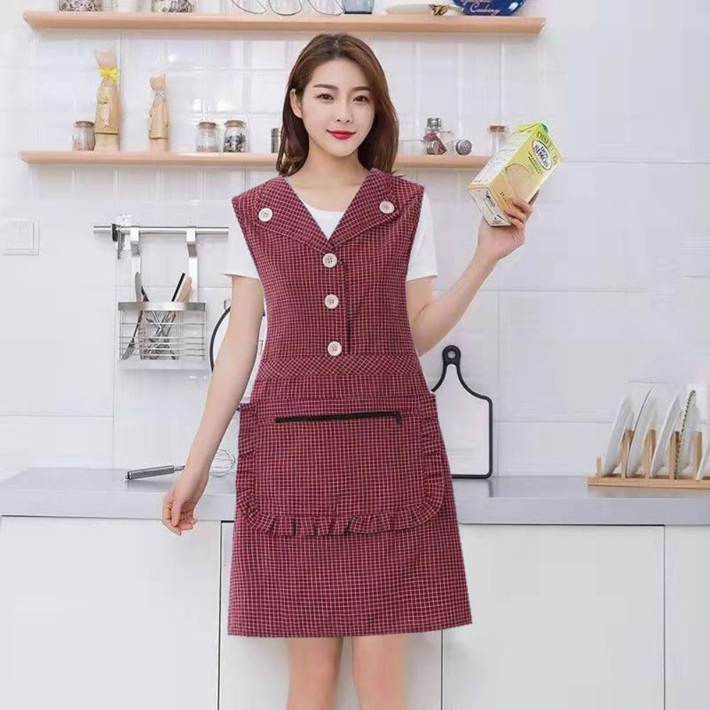 Quillan เสื้อกั๊กผ้ากันเปื้อนปก,ลายสก๊อตขนาดเล็กกันน้ํามันผ้ากันเปื้อนทําอาหาร,น่ารักผ้าฝ้ายกันเพรียงกระโปรงสไตล์แขนกุดผ้ากันเปื้อนบ้าน - รูปที่ 7