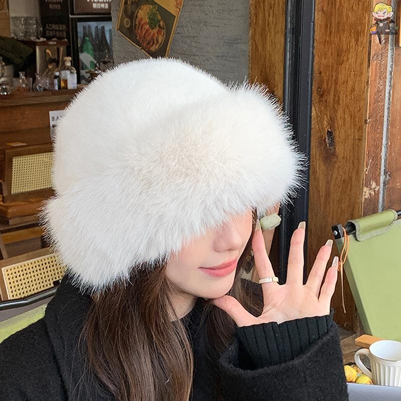 [CL] Fluffy Faux Fur Bucket Hat สําหรับผู้หญิงตุ๊กตาหมวกชาวประมงหมวกฤดูหนาวที่อบอุ่น Thicken เย็น Snowy Day หมวกปานามา TH