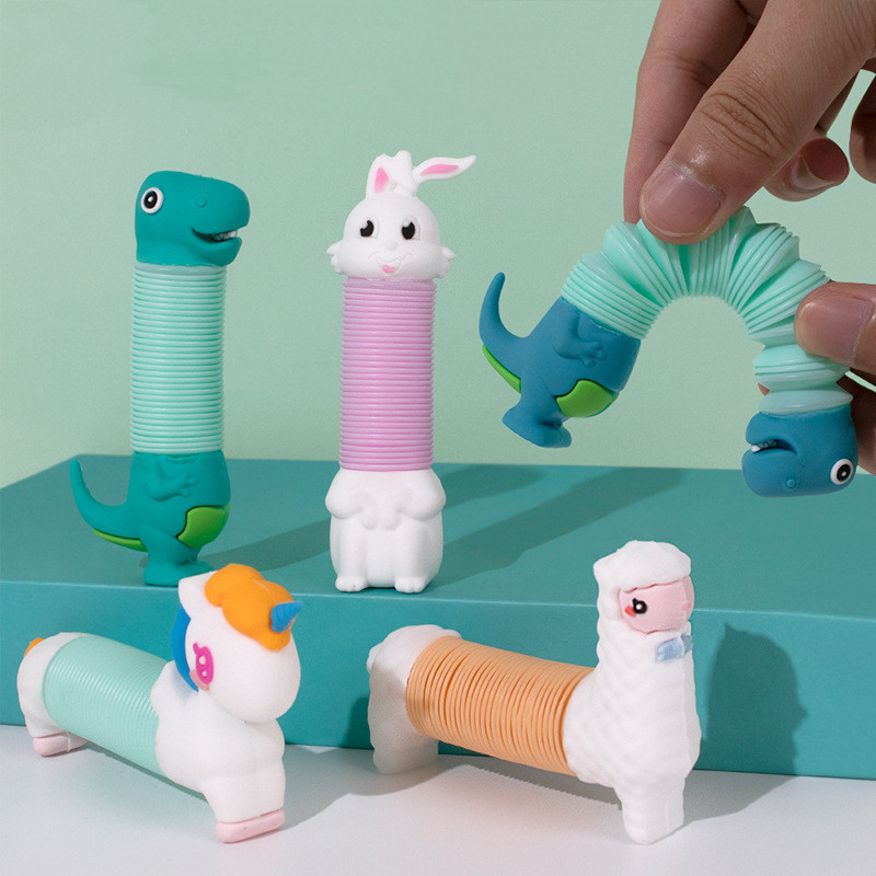Pop Tube ยูนิคอร์นไดโนเสาร์รูปกระต่ายสีหลอดหดวัสดุซิลิโคน Vent Decompression ของเล่นขนาดเล็กของเล่นเด็ก