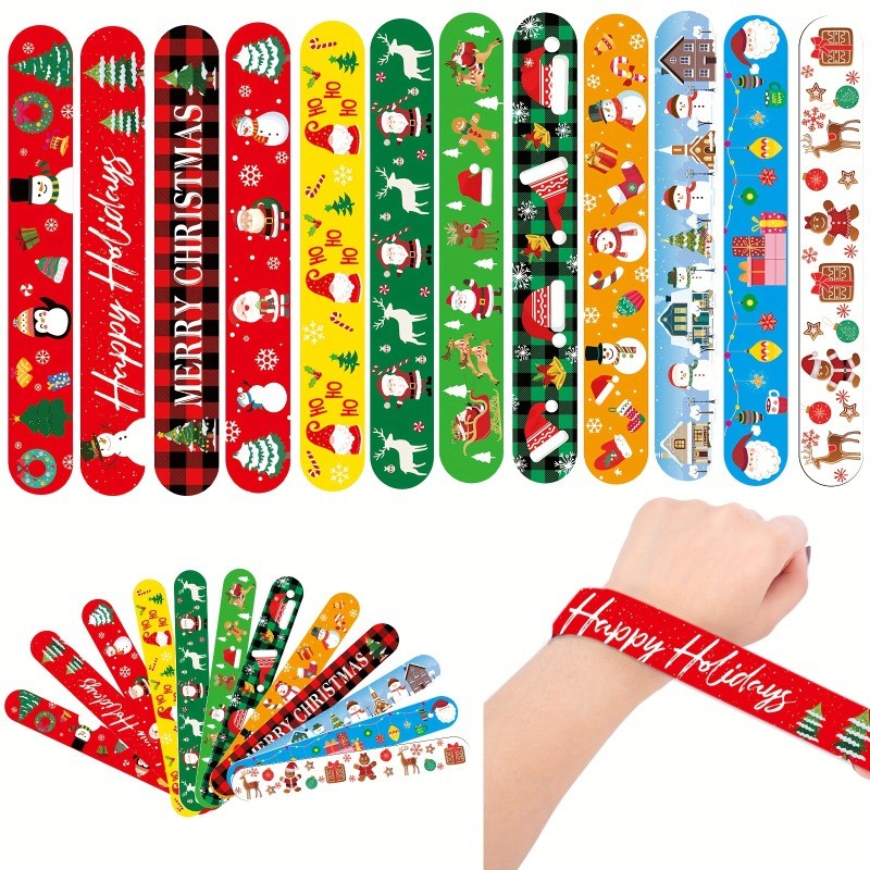 10ชิ้นคริสต์มาสแตะวงกลมสร้อยข้อมือองค์ประกอบแตะวงซานตาคลอสคริสต์มาสพรรคถุงของขวัญฟิลเลอร์ของขวัญคริสต์มาสของเล่น