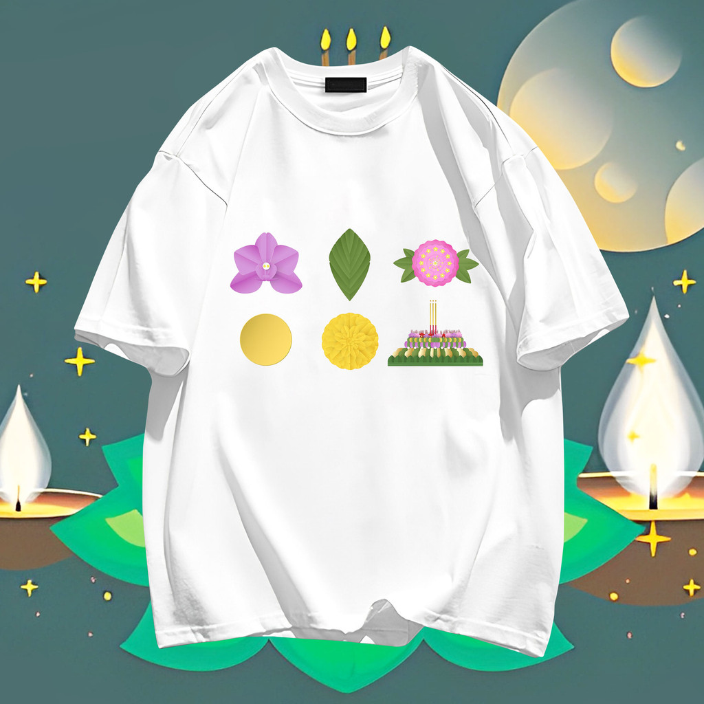 2024 ใหม่ Loi Krathong ลอยกระทง ผู้ชายและผู้หญิงผ้าฝ้ายรอบคอพิมพ์เสื้อยืดคู่รัก TP31 S-5XL