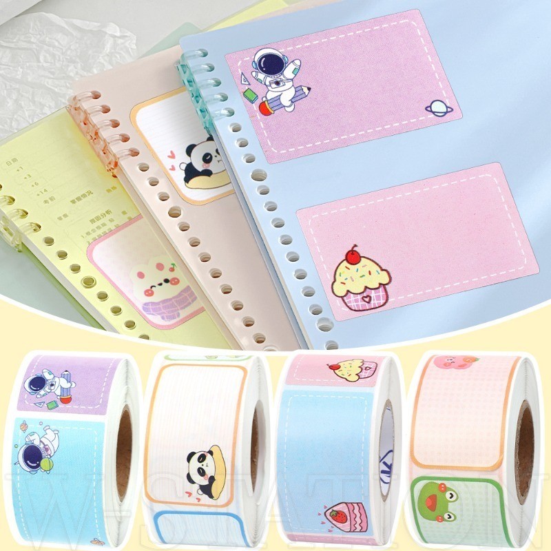 280 ชิ้น/ม้วนสติกเกอร์ฉลากเปล่า-อุปกรณ์เครื่องเขียนโรงเรียน-แท็ก Categorised – ป้ายเขียนด้วยลายมือสี่เหลี่ยมผืนผ้าสีสันสดใส – กาวในตัว การ์ตูน