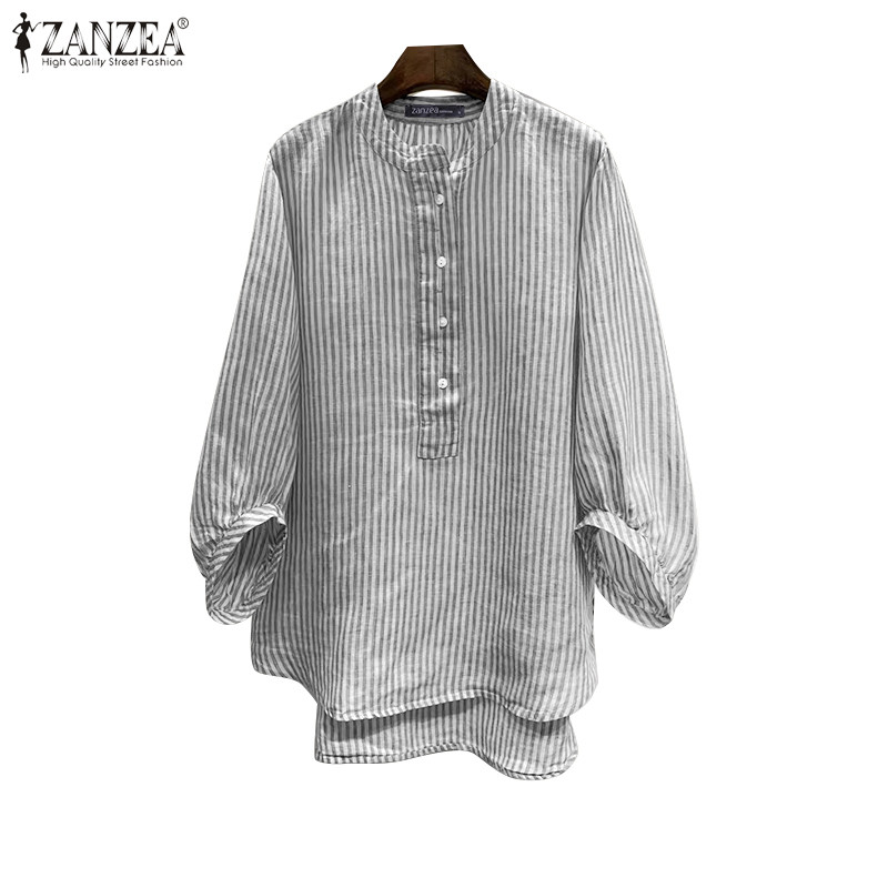 Zanzea เสื้อเบลาส์คอกลมลายทางลําลองสไตล์เกาหลีสําหรับผู้หญิง
