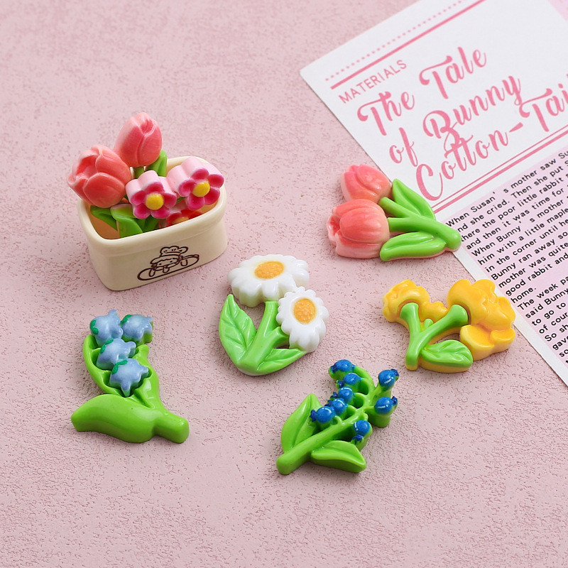 [3 @] สําหรับ Jibbitz Crocs Tulip Daisy ดอกไม้หวาน Handmade diy ครีมกาวคลิปผมวัสดุตกแต่งเรซิ่นอุปกรณ์เสริม FP