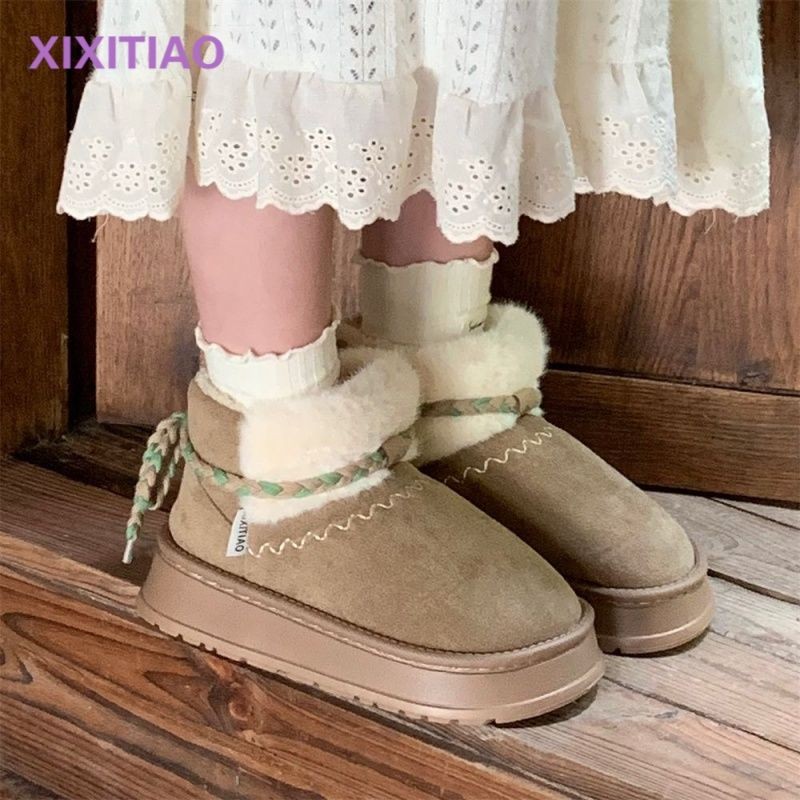 กระแส Mi Mid-Tube Boots Boots Commuter Soft Sole Silver เวอร์ชั่นเกาหลี