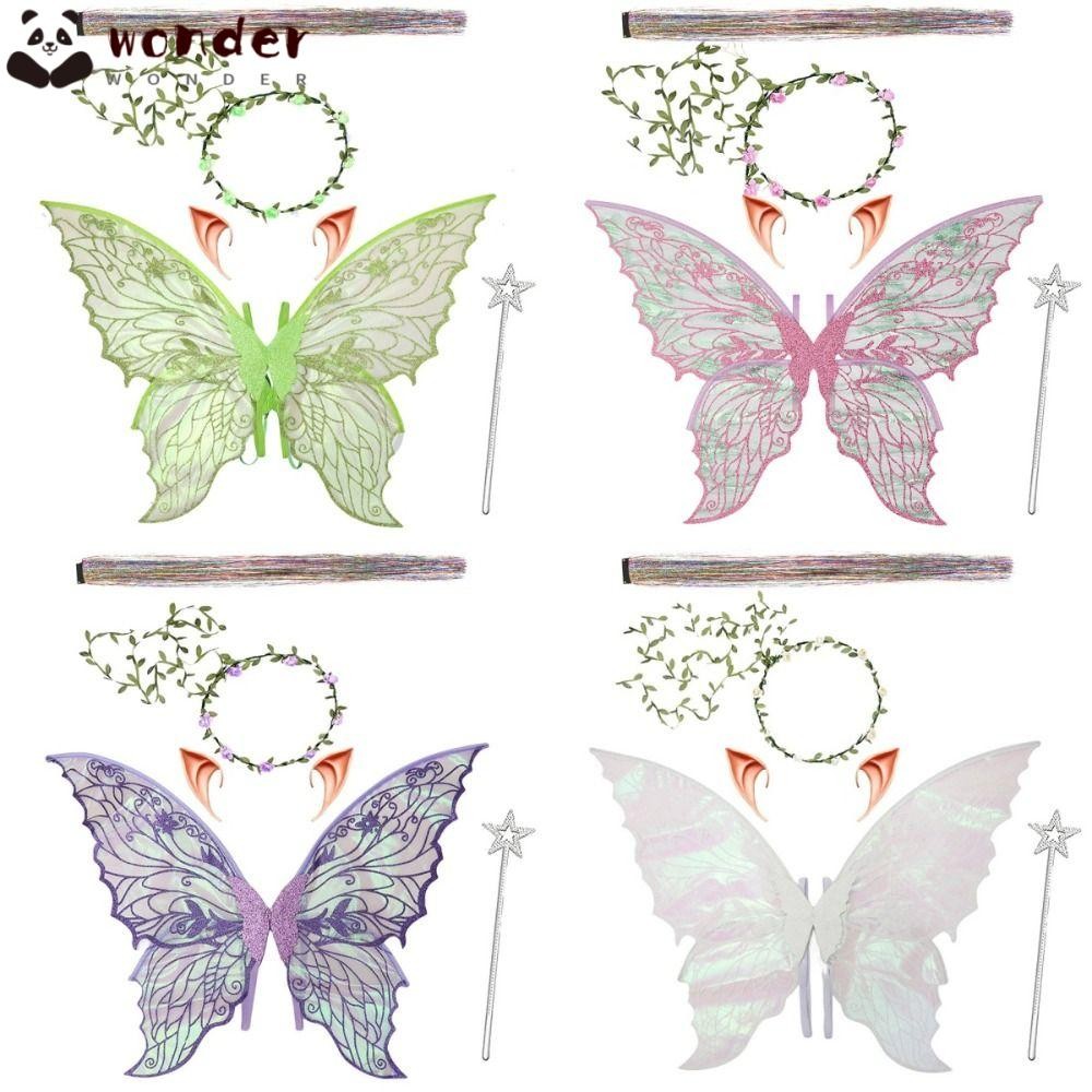 Wonder Fairy Wings, Organza Adult & Girls Fairy Costume Set, Gift Sparkling Angel Wings สําหรับ Halloween, คอสเพลย์, Party