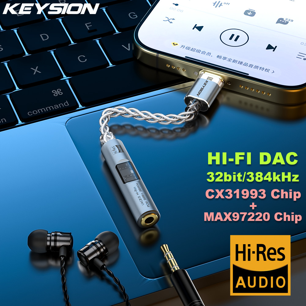 Keysion เครื่องขยายเสียงดิจิตอล CX3193 MAX97220 ชิปคู่ Type-c ถึง 3.5 มม.แบบพกพา AMP อะแดปเตอร์เสียง