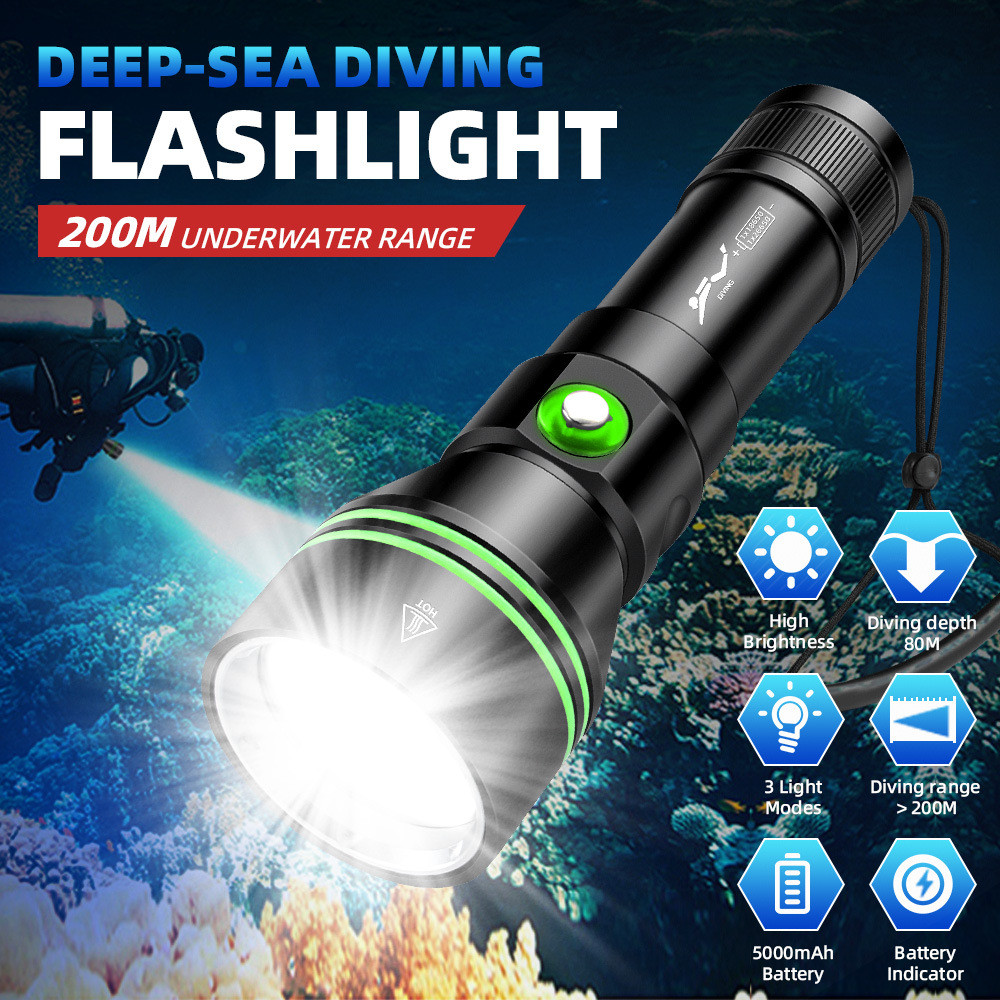 [มาใหม่] Puteer ไฟฉายดําน้ําสว่างเป็นพิเศษ DV79 Xhp70.2 พร้อมไฟแสดงสถานะ Led พลังงานไฟฉายใต้น้ําสําหรับลําแสงยิงทะเลลึก