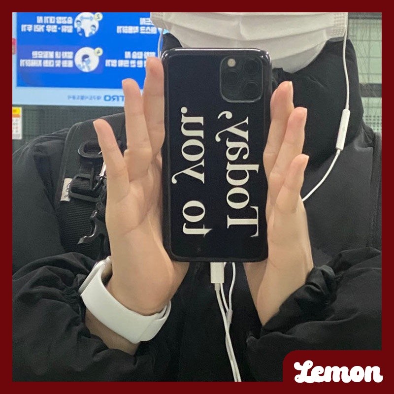 [Lemon] เคสโทรศัพท์มือถือ ลายตัวอักษรภาษาอังกฤษ สีดําวาว สไตล์เกาหลี สําหรับ iPhone 14 14pro 14promax 14plus 7 8 7plus 8plus 11 12 X XS XR XSMAX 11pro 12pro 11promax 12promax 13 13pro 13promax