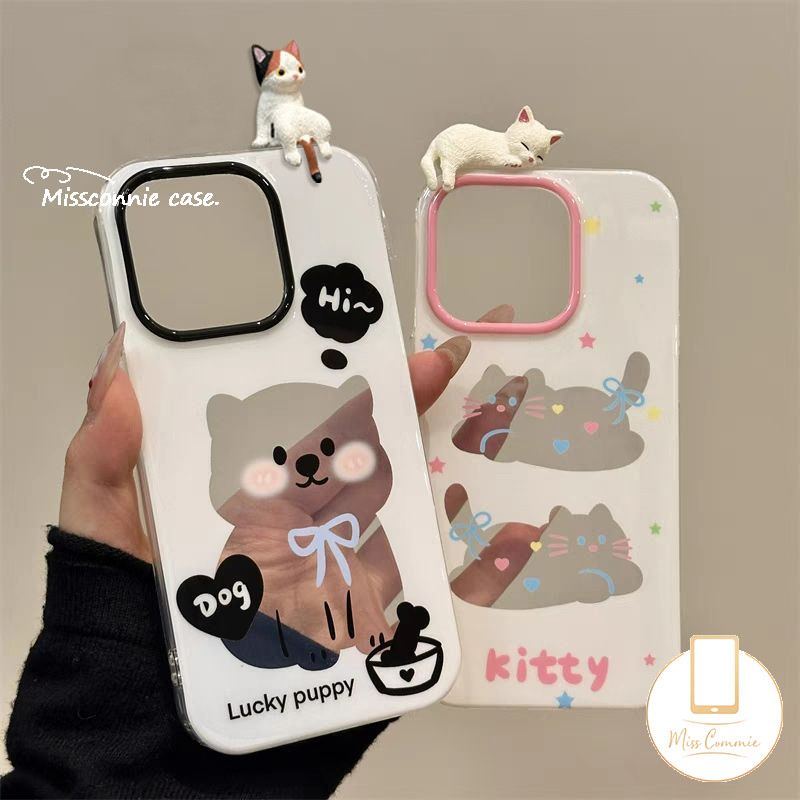 Creative 3Dตุ๊กตาการ์ตูนลูกแมวสําหรับIPhone 11 16 15 14 12 13 Pro Max 7Plus XR X 15 16 7 14 8 Plus XS Max SE 2020 น่ารักLucky Puppyใสปกอ่อน