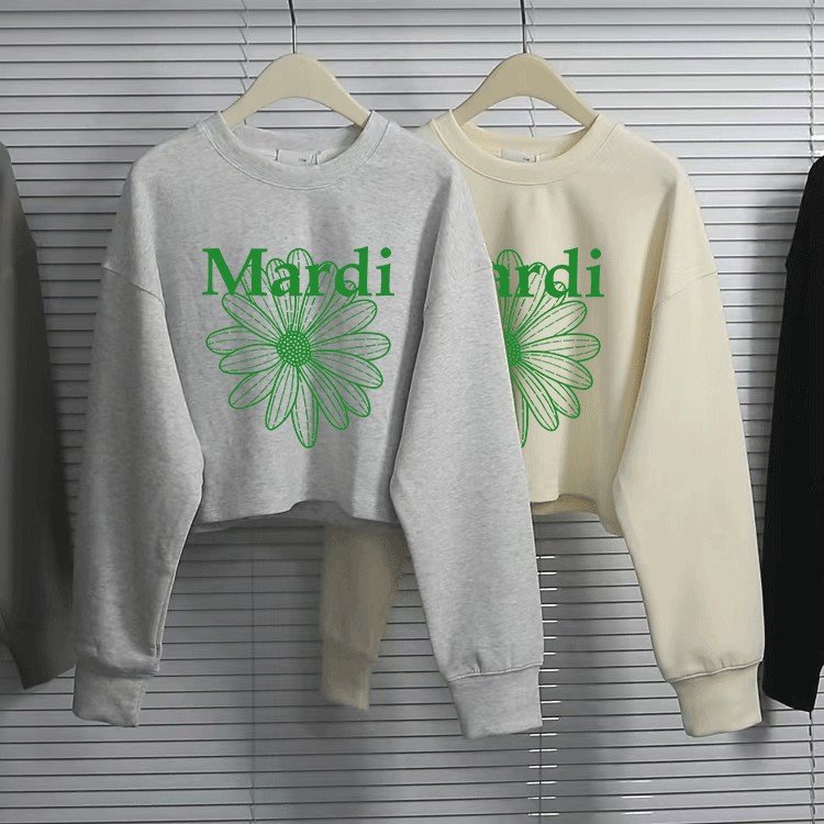 แฟชั่นเดซี่เสื้อแขนยาวผู้หญิงเสื้อสวมหัวสั้นที่เรียบง่ายฤดูใบไม้ร่วง/ฤดูหนาวเสื้อหลวม