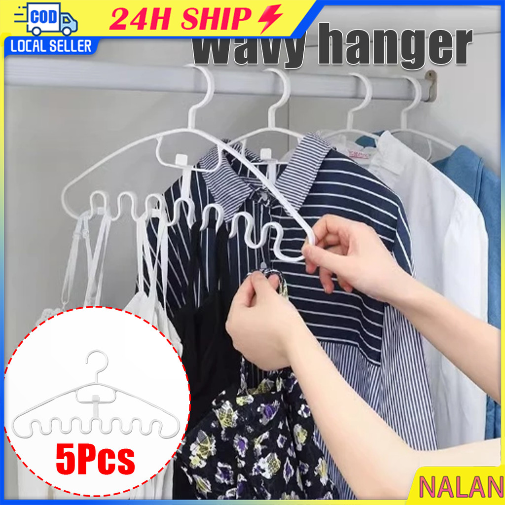 ร้านอยู่กทม. 5ชิ้น ไม้แขวนเสื้อกล้าม อเนกประสงค์ ประหยัดพื้นที่ ไม้แขวนรูปคลื่น พลาสติกขาว