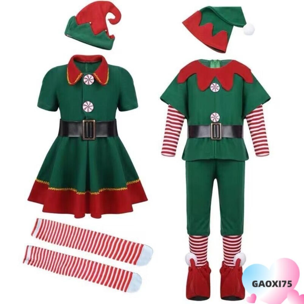 Gaoxi75 คริสต์มาส Elf เครื่องแต่งกาย,สีเขียวสาวแฟนซีชุดครอบครัว, 2024 Xmas ชุดเด็กผู้ใหญ่คอสเพลย์เสื้อผ้า