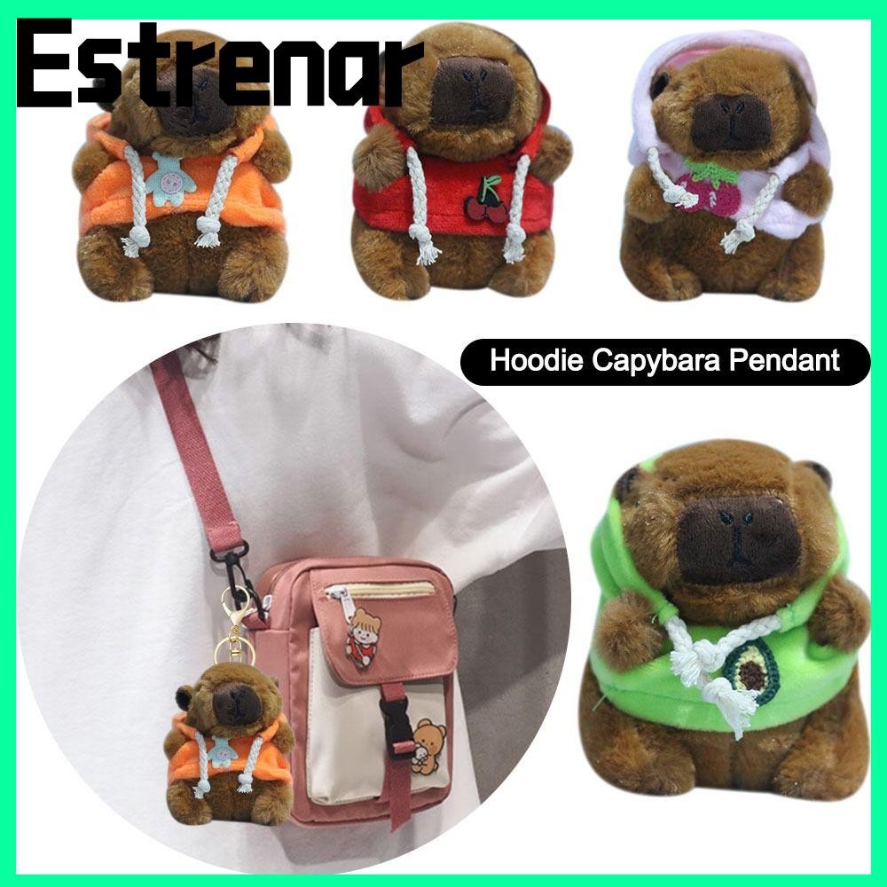 Estrenar Hoodie Capybara จี้,ตุ๊กตาการ์ตูนจําลอง Capybara พวงกุญแจ, ตลกตุ๊กตาตุ๊กตาแขวนเครื่องประดับจี้กระเป๋าอุปกรณ์เสริม