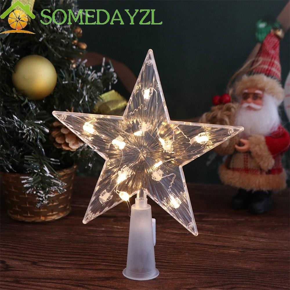 Somedayzl ต้นคริสต์มาส Top Star, Shining Five-pointed Stars LED, Navidad โคมไฟที่มีสีสันเรืองแสงเครื่องประดับต้นคริสต์มาสตกแต่งต้นคริสต์มาส
