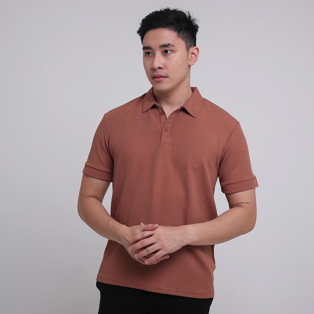 Lifesky Cavi เสื้อโปโลถัก Slim Fit ปุ่มคอปกผู้ชายสบายๆอย่างเป็นทางการ - กาแฟ