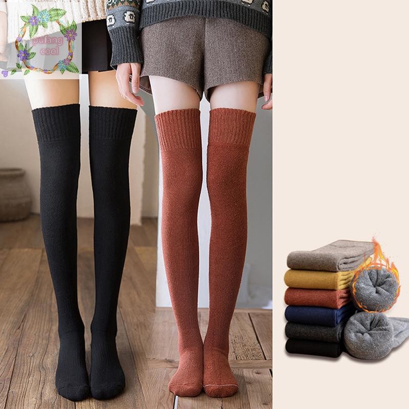 Pucool แฟชั่น Thicken ต้นขาถุงเท้าสูงผู้หญิงยาวถุงน่องขนสัตว์อุ่นถุงเท้าเข่าสูง Femme ขารองเท้า TH