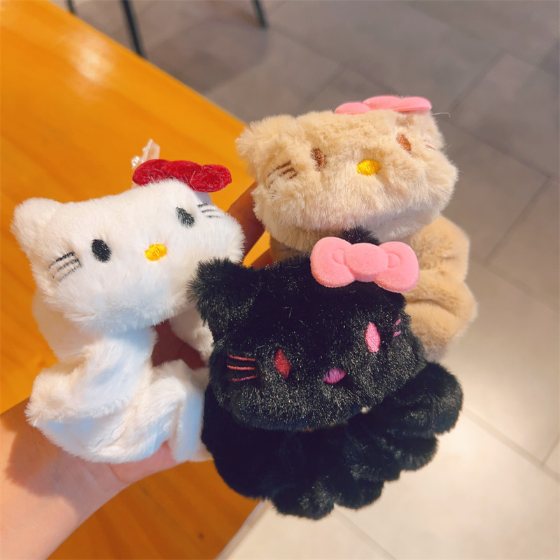 น่ารักสีดําสีชมพูสีตุ๊กตาคิตตี้แมวหัวตุ๊กตาเชือกสาวหวานผูกผมหางม้าขัดแหวนผม - รูปที่ 7