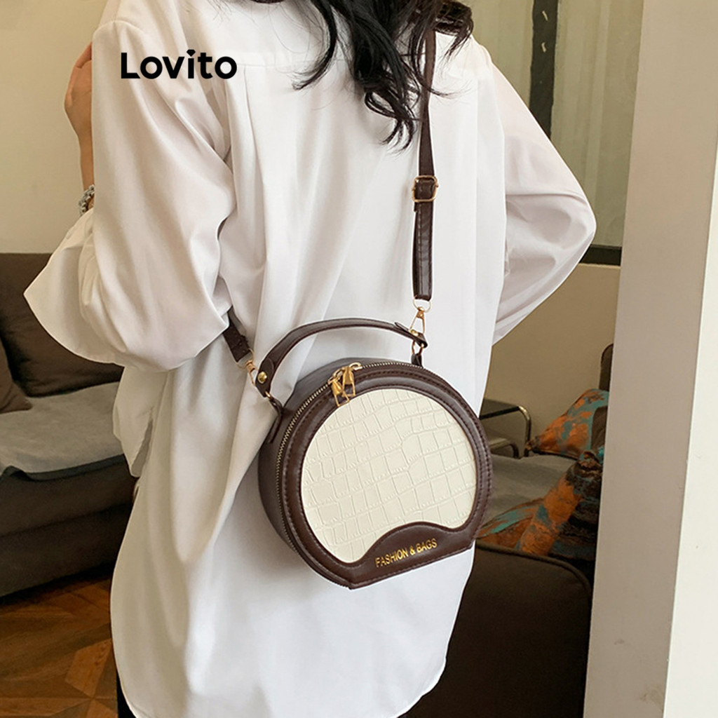 Lovito กระเป๋าสะพายไหล่ลายตารางเล็กสำหรับผู้หญิง สไตล์ย้อนยุค เรียบง่าย ความจุขนาดใหญ่ LFA55116