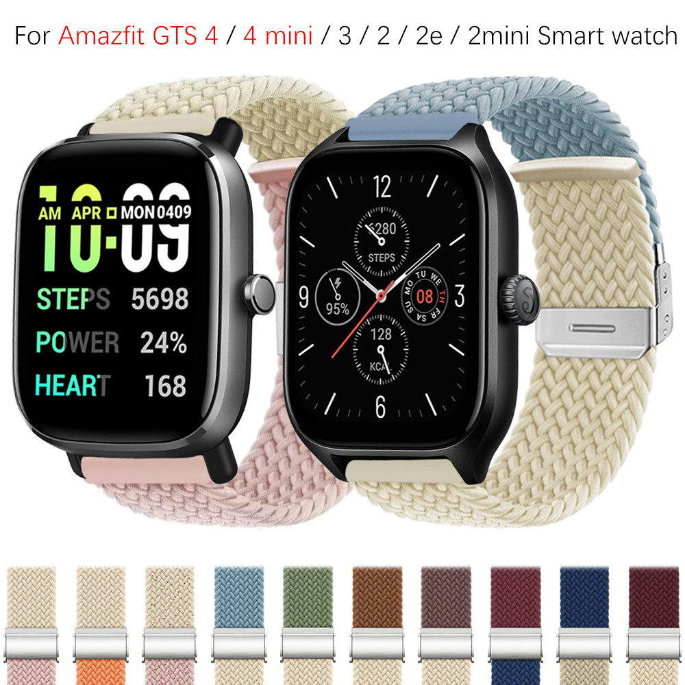 สายรัดไนลอนแบบปรับได้ยืดหยุ่น สําหรับ Amazfit GTS 4 / 4mini / 3 / 2 / 2e / 2mini smart watch หัวเข็มขัดทอสายรัดข้อมืออุปกรณ์เสริม