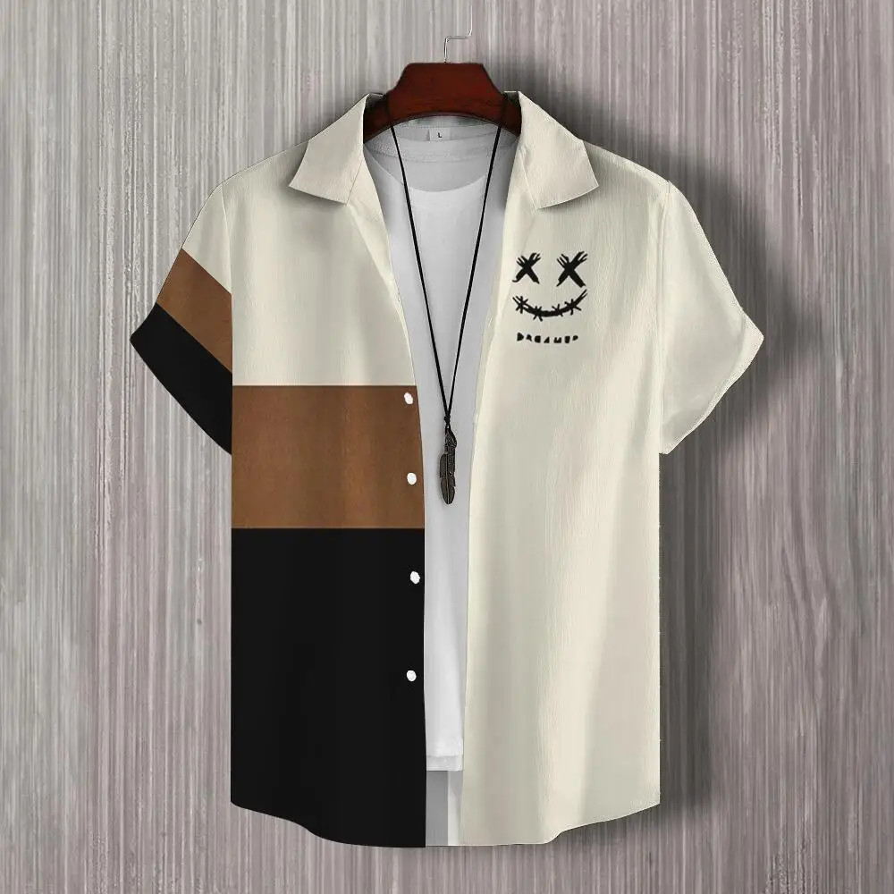 3d Patchwork พิมพ์เสื้อแขนสั้นแฟชั่น Mens Daily Casual Man เสื้อผ้าขนาดใหญ่เสื้อฮาวายสําหรับชาย Top