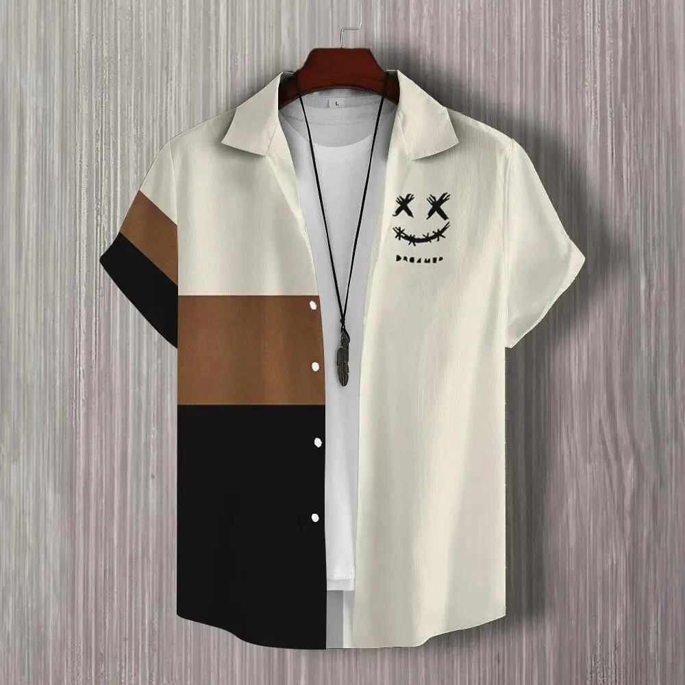 3d Patchwork พิมพ์เสื้อแขนสั้นแฟชั่น Mens Daily Casual Man เสื้อผ้าขนาดใหญ่เสื้อฮาวายสําหรับชาย Top