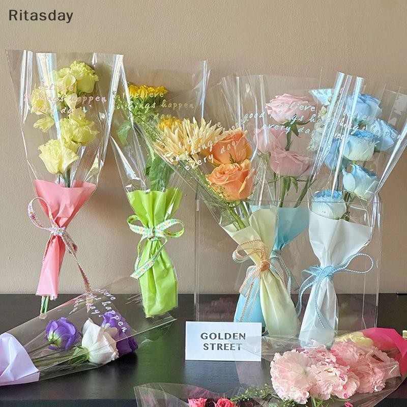 Ritasday 10 ชิ้นเดี่ยว Rose แขนดอกไม้ห่อกระเป๋าช่อดอกไม้ถุงบรรจุภัณฑ์ Clear Cellophane ดอกไม้ Wrappers สําหรับวันวาเลนไทน์ใหม่