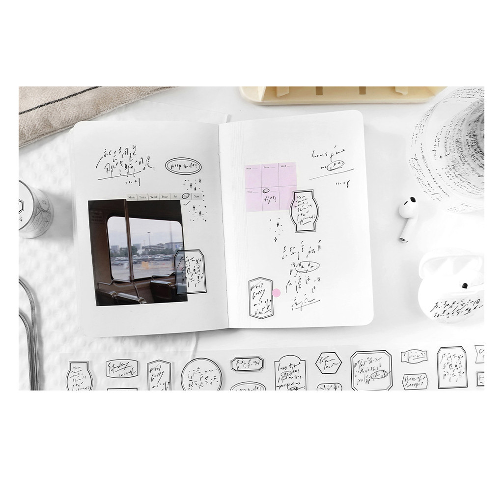 ไดลี่|Jane Notes บันทึก PET Die-Cut Tape ins สติกเกอร์ตัวอักษรภาษาอังกฤษคู่มือ DIY ฐานตกแต่ง Collage คู่มือสติกเกอร์เทป