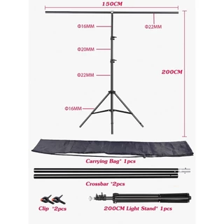 150*200cm ขาตั้งฉากตัว T โครงฉากสตูดิโอ Photography Background Backdrop Stand with Clips & Carrying Bag