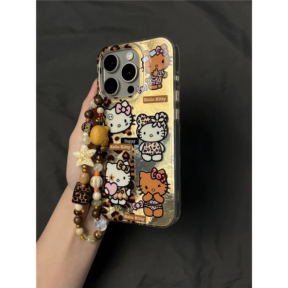 Huiwanju น่ารักเสือดาวพิมพ์ kt แมวโซ่สําหรับ iPhone16promax เคสโทรศัพท์มือถือ iP15Pro รวมทุกอย่าง 12 สองชั้น 14 ป้องกันการตก 13 สาว 11 ซอก - รูปที่ 3