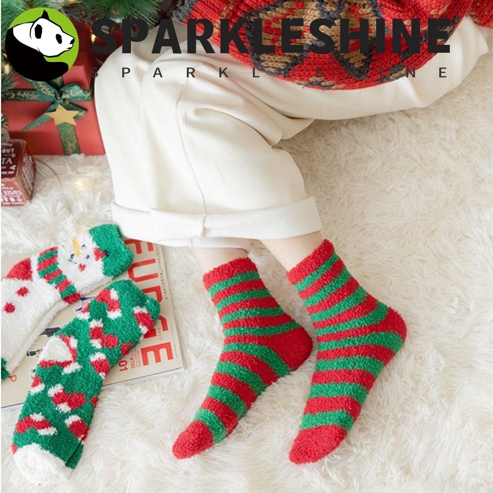 Sparkleshine ผู้หญิงถุงเท้าสั้นหัวใจอบอุ่นนุ่มซานตาคลอสเย็นแฟชั่นลาย Elk Hosiery