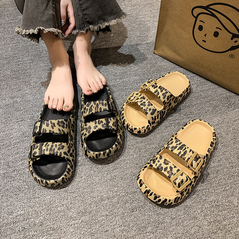 เสือดาวพิมพ์ Flip-Flops รองเท้าแตะชายหาดผู้หญิงฤดูร้อนสวมใส่ด้านนอกรองเท้าแตะชายหาดหนาSoled สไตล์ใหม่