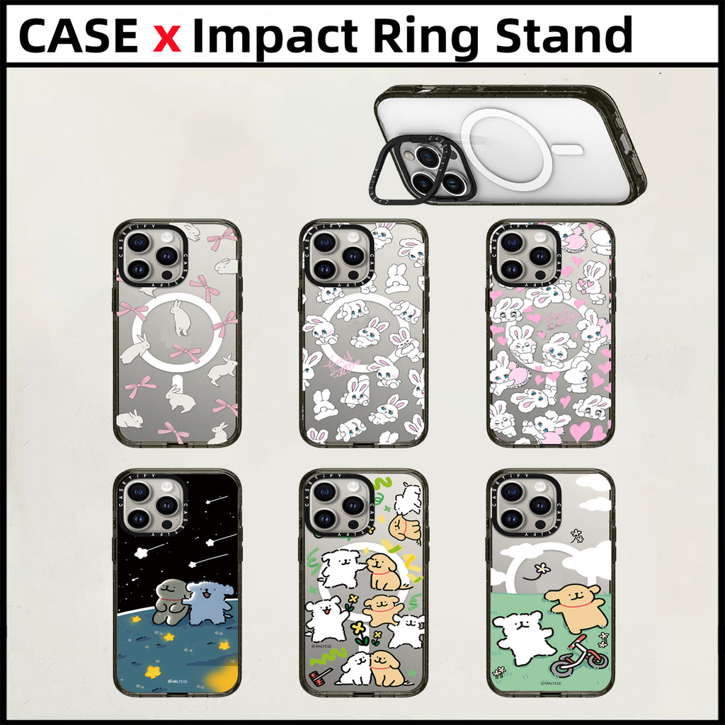 CASETIFY กรอบเลนส์ ยืน เคสโทรศัพท์แม่เหล็ก กรณี ริบบิ้นรักกระต่ายเข้ากันได้ ไอโฟน 14 15 16 มือโปร สูงสุด หนา 2.5 ปลอกอะคริลิเหนียวกันกระแทกฝาครอบป