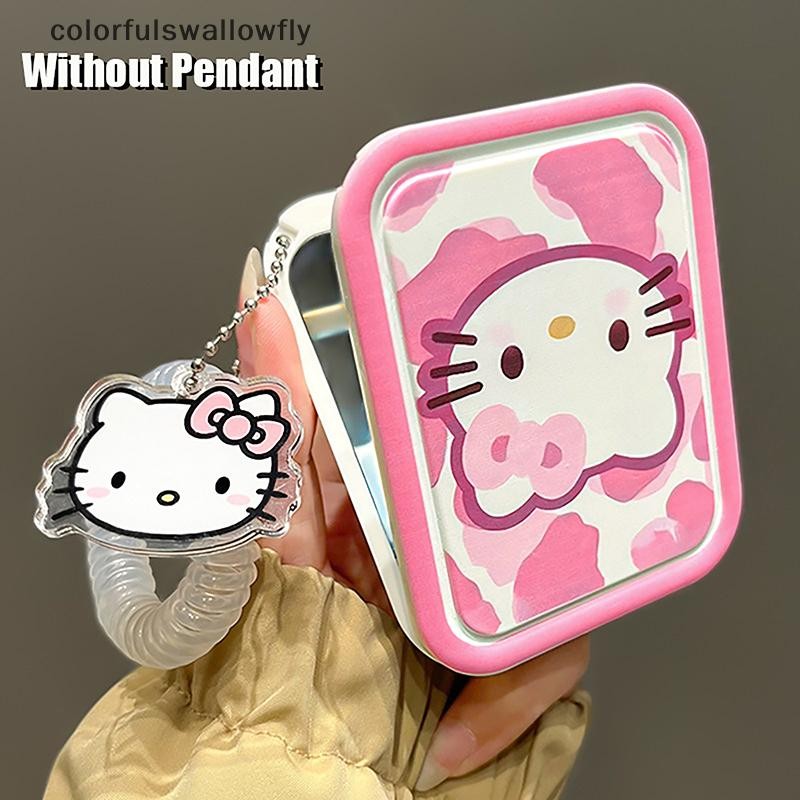 สีสันswallowfly Sanrio น่ารักสีชมพู Hello Kitty พับ Clam กระจกแต่งหน้ากระจกหวีแบบพกพา Creative สําหรับผู้หญิงสาวกระจกมือถือ COD